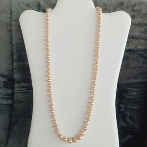 Glass Faux Pearl Necklace Blush 24" Hand-knotted